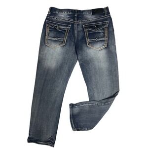 True Luck Straight Thick Stitch Embroidered Pocket Western Jeans  Men's 34 x 31